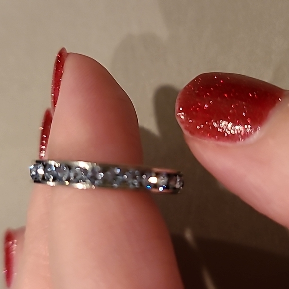 Light blue cubic zirconia channel set eternity stainless steel ring - Picture 5 of 7